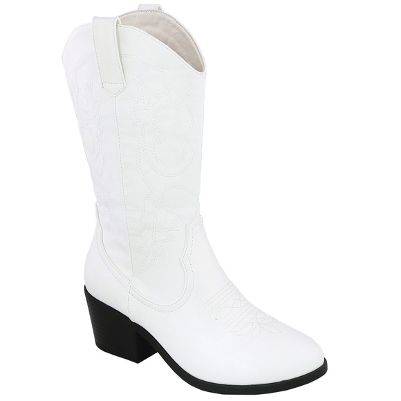 New White Cowboy Mid Calf Western Boots - Picture 3 of 3